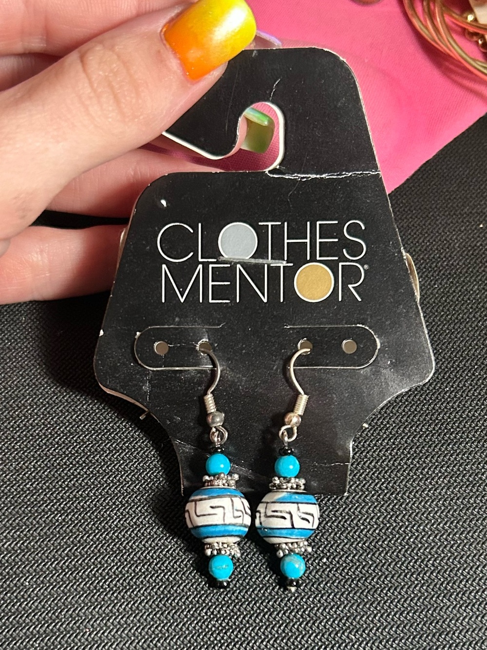 Clothes Mentor Sterling Silver Turquoise Southwestern Pattern Dangle Earrings